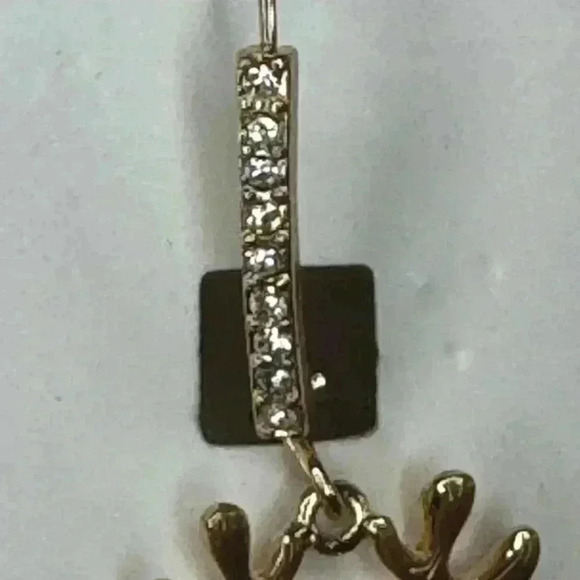 Betsy Johnson Holiday Reindeer Dangle  Gold Tone Rhinestone Crystal Earrings. - Picture 6 of 8